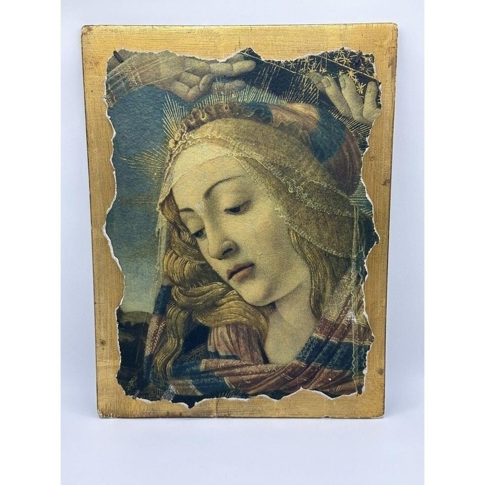 Botticelli Madonna Affresco Plaque Florence Italy Plaster Wood Religious Art